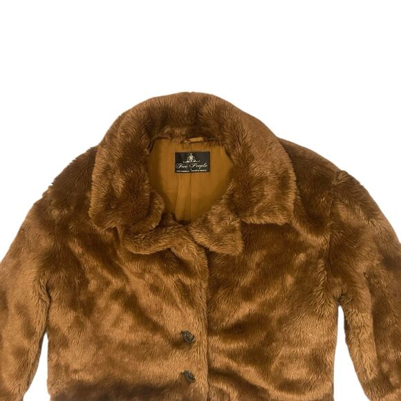 Free People Mena Brown Faux Fur Cropped Teddy Coat Jacket Women’s Size Medium - Picture 4 of 12